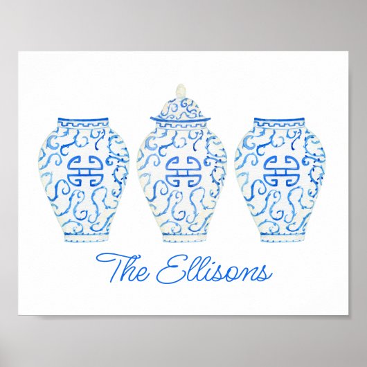 チノイスリー水彩ジンジャージャー瓶の花瓶 ポスター (正面)