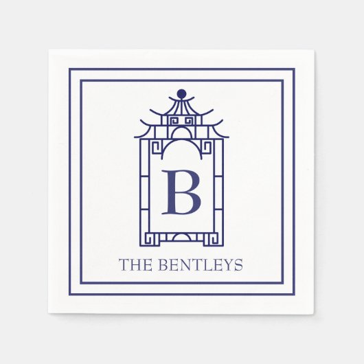チノイセリモノグラムのパゴダパーティーナプキン スタンダードカクテルナプキン (正面)