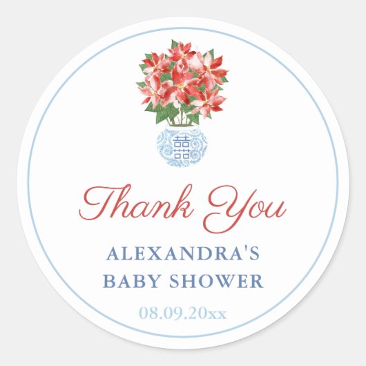 チノイセリーレッドブルーホリデーズブライダルシャワーのお願い ラウンドシール (正面)