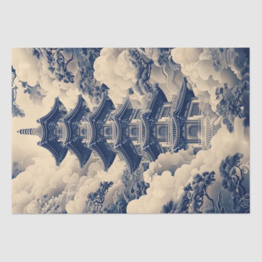 チノイセリー中国のテンプルブルーデクページ 薄葉紙 (正面)