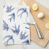 チノイセリ·シック·バード·ツバメが青いn白いモザイク キッチンタオル (四つ折り)