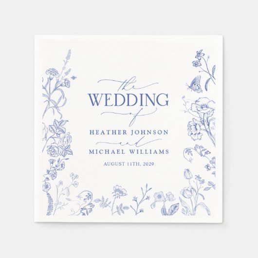 チノイフランスのセリビクトリアンブルーフローラ結婚ズ スタンダードカクテルナプキン (正面)