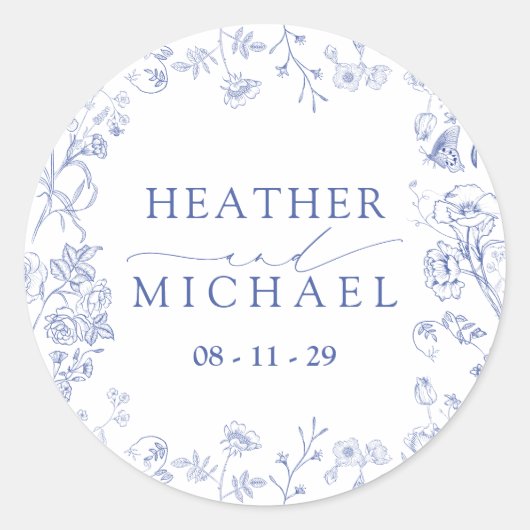 チノイフランスのセリビクトリアンブルーフローラ結婚ズ ラウンドシール (正面)