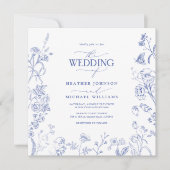 チノイフランスのセリビクトリアンブルーフローラ結婚ズ 招待状 (正面)