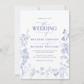 チノイフランスのセリビクトリアンブルーフローラ結婚ズ 招待状 (正面)