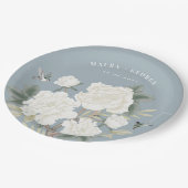 チノエレガントイスリー埃っぽい青いフローラバードズ結婚 ペーパープレート (アングル)