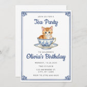 チノセリーキッテンウォーターカラーティーパーティー誕生日 招待状 (正面/裏面)
