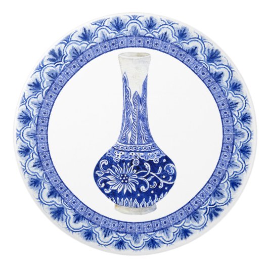 チノワセリエフローラドラゴンフライブルーホワイトジンジャージャー セラミックノブ (正面)