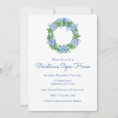 チノワセリーウォーターカラーブルークリスマスリース 招待状 (正面)