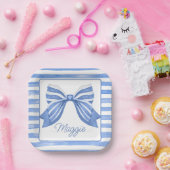 チノワセリーウォーターカラーブルーストライプのボウ ペーパープレート (パーティー)