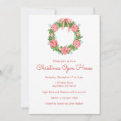 チノワセリーウォーターカラーレッドクリスマスリース 招待状 (正面)