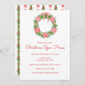 チノワセリーウォーターカラーレッドクリスマスリース 招待状 (正面/裏面)