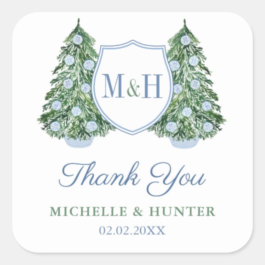 チノワセリーシックなクリスマスツリー結婚のロゴの好意 スクエアシール (正面)