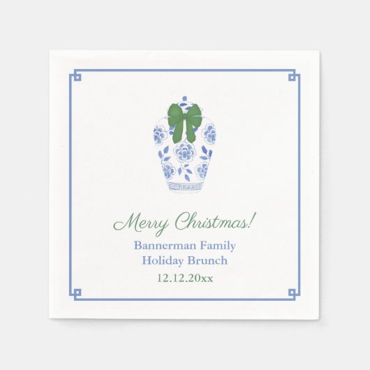 チノワセリーシックなグリーンリボンクリスマスパーティー スタンダードカクテルナプキン (正面)