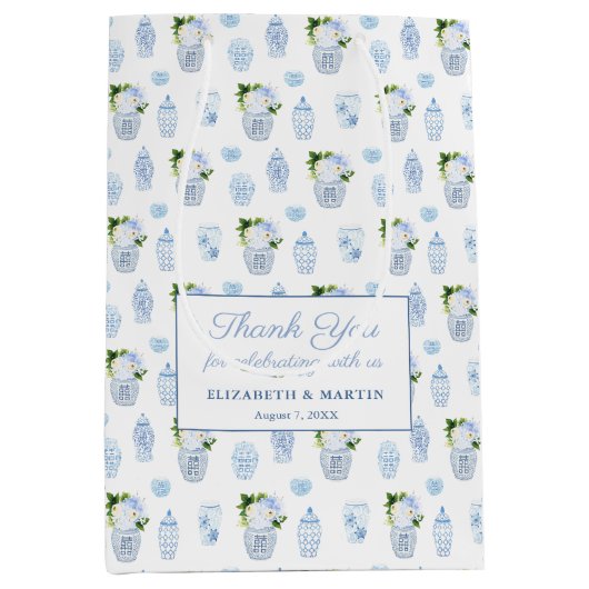 チノワセリーシックなネイビー結婚グリーンの歓迎 ミディアムペーパーバッグ (正面)