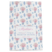 チノワセリーシックなピンク&ブルーの花嫁さん有難うござう ミディアムペーパーバッグ (正面)