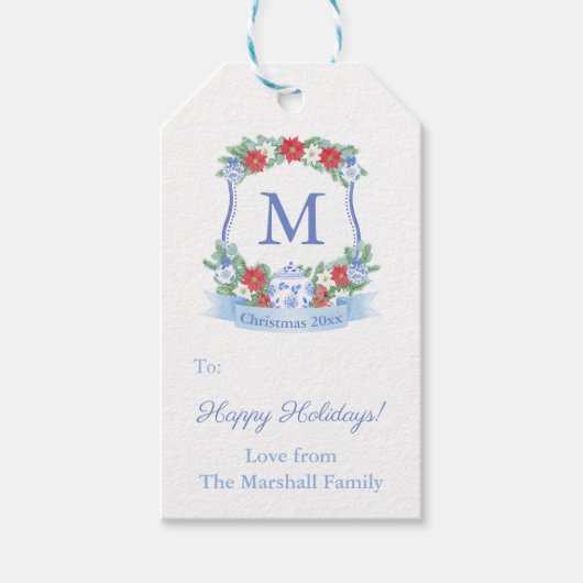 チノワセリーシックなポインセチアリースメリークリスマス ギフトタグ (正面)