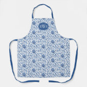 チノワセリーシックな青と白のフローラモノグラム エプロン (正面)