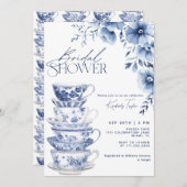 チノワセリーダスティーブルーフローラブライダルシャワー 招待状 (正面/裏面)