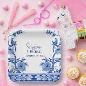 チノワセリーネイビーフローラバードアートブライダルシャワー ペーパープレート (パーティー)