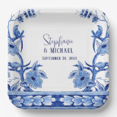 チノワセリーネイビーフローラバードアートブライダルシャワー ペーパープレート (正面)