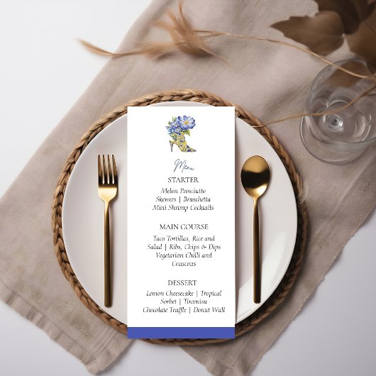 チノワセリーハイヒール靴ブライダルシャワーメニューカード