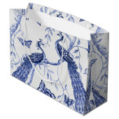 チノワセリーピーコックフローラネイビーブルーブライダルシャワー ラージペーパーバッグ (裏面アングル)