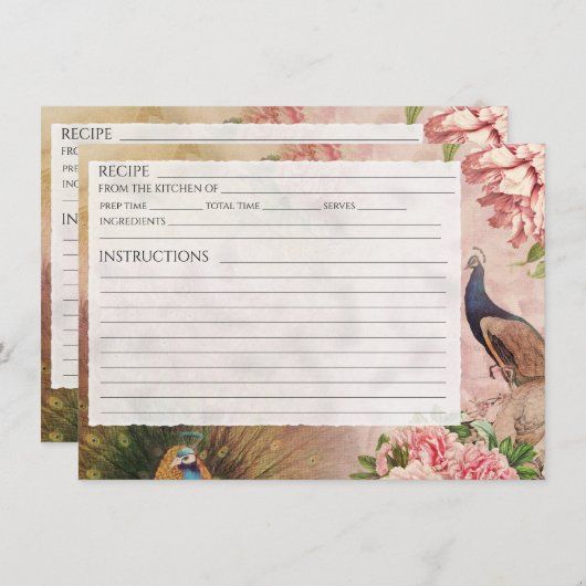チノワセリーピーコック赤面牡丹ブライダルレシピカード 招待状 (正面/裏面)
