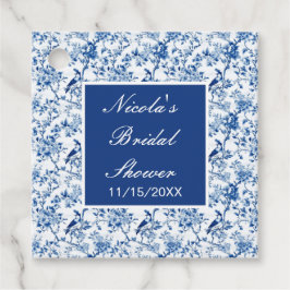 チノワセリーブルーの鳥と花ブライダルシャワー フェイバータグ