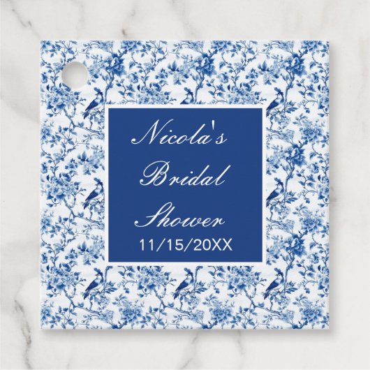 チノワセリーブルーの鳥と花ブライダルシャワー フェイバータグ (正面)