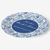 チノワセリーブルーの鳥と花ブライダルシャワー ペーパープレート (アングル)