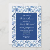 チノワセリーブルーの鳥と花ブライダルシャワー 招待状 (正面)