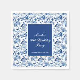 チノワセリーブルーの鳥と花誕生日 スタンダードカクテルナプキン