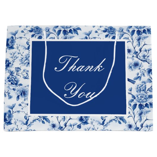 チノワセリーブルーの鳥と花誕生日 ラージペーパーバッグ (正面)