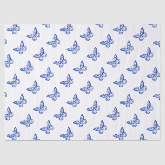 チノワセリーブルーホワイト蝶ティッシュペーパー 薄葉紙 (正面)