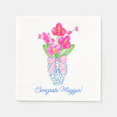 チノワセリー水彩ピンクオーキッドジンジャージャー瓶の花瓶 スタンダードカクテルナプキン (正面)