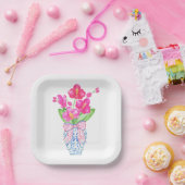 チノワセリー水彩ピンクオーキッドジンジャージャー瓶の花瓶 ペーパープレート (パーティー)