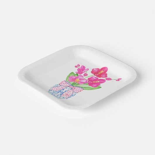 チノワセリー水彩ピンクオーキッドジンジャージャー瓶の花瓶 ペーパープレート (傾斜あり)