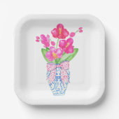 チノワセリー水彩ピンクオーキッドジンジャージャー瓶の花瓶 ペーパープレート (正面)
