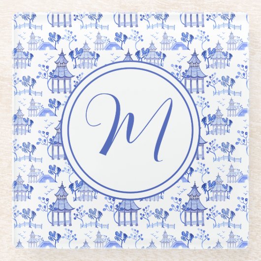 チノワセリー水彩塔模様モノグラム ガラスコースター (正面)