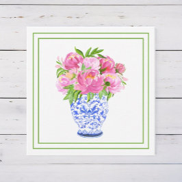 チノワールスタイルの花瓶とピンクの芍薬 グリーンボーダー ノートカード
