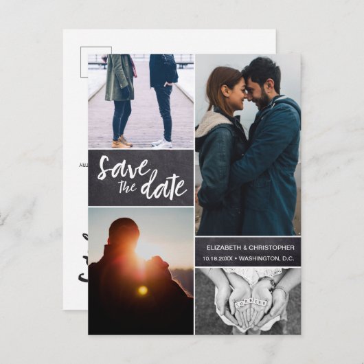 チパーソナライズされたャルクボード4枚の写真を保存 案内ポストカード (正面/裏面)