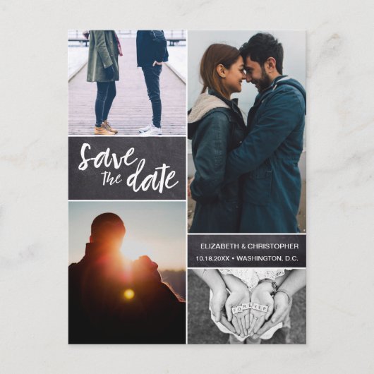 チパーソナライズされたャルクボード4枚の写真を保存 案内ポストカード (正面)