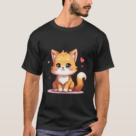 チビメインクーンの猫のイラストデザイン Tシャツ (正面)