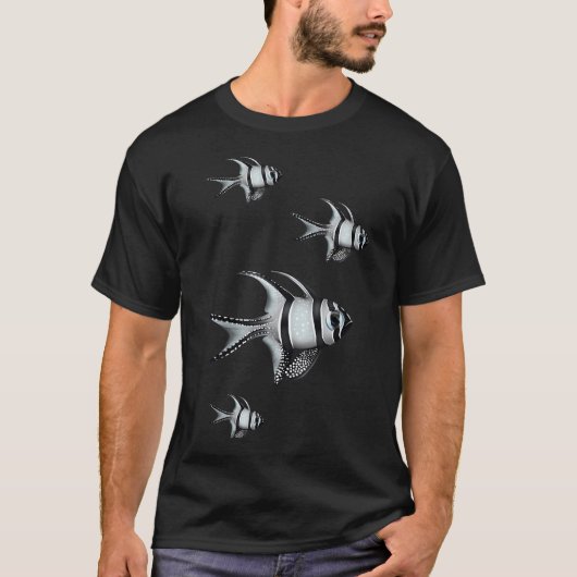 チビモササウルスとサメ Tシャツ (正面)