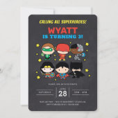 チビ ジャスティスリーグ 黒板 誕生日 招待状 (正面)