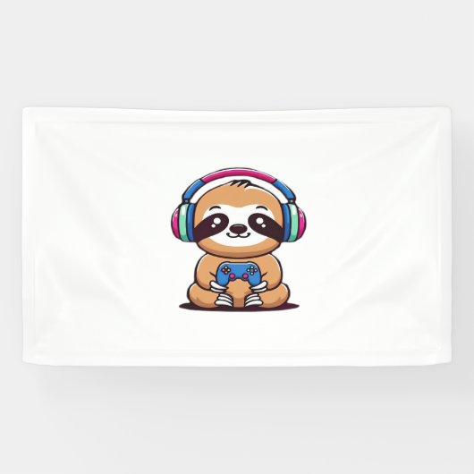 チビ（小さくかわいく書いた感じ）かわいいスロッスゲーマー – かわいいおもしろい動物と 横断幕 (横)