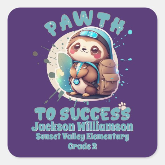 チビ(小さくかわいく書いた感じ)かわいいスロット名学校グレード スクエアシール (正面)