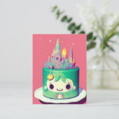 チビ(小さくかわいく書いた感じ)かわいいバースデーケーキグリーン城 シーズンカード (スタンド正面)