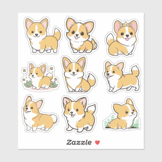 チビ(小さくかわいく書いた感じ)かわいいベビーコルギドッグステッカー シール (シート)